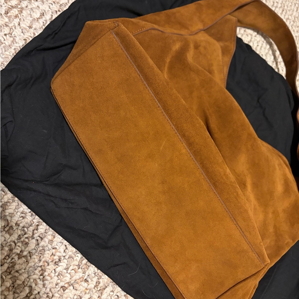 Italian Suede Slouchy Shoulder Bag in Whiskey - Picture 9 of 11
